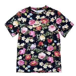 Nike Unisex Floral Graphic Tee Multicolor Short Sleeve Size S Golden Swoosh